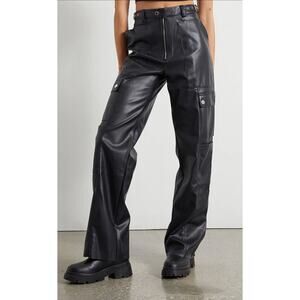 NWT WE WORE WHAT Vegan Leather Cargo Pants 28 High Waist Straight Buttery Black